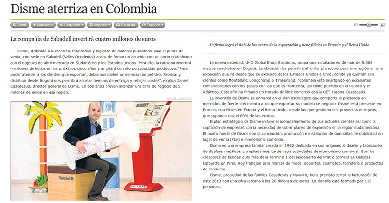 Disme Group - The Global Shop - Error, noticia: La Vanguardia has published an article about Disme Group´s expansion in Colombia.